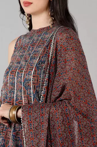 blue color printed pure cotton styles kurta sharara with dupatta