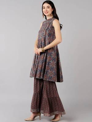 blue color printed pure cotton styles kurta sharara with dupatta 3