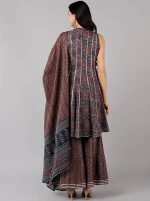 blue color printed pure cotton styles kurta sharara with dupatta 4