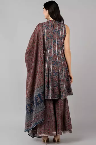 blue color printed pure cotton styles kurta sharara with dupatta