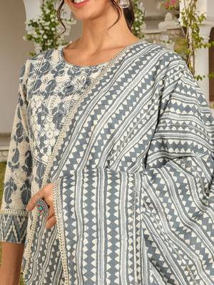 off white color embroidered pure cotton styles kurta sharara with dupatta 2