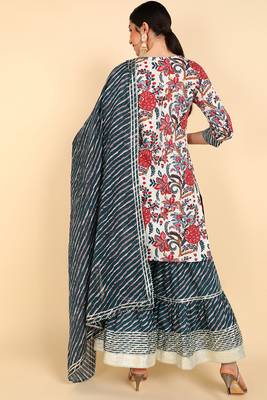 white color printed pure cotton styles kurta sharara with dupatta 4