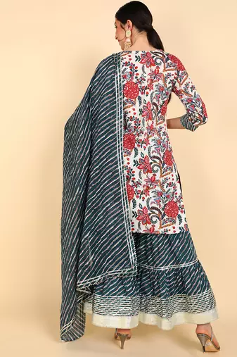 white color printed pure cotton styles kurta sharara with dupatta