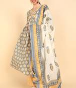 blue color printed pure cotton styles kurta trouser with dupatta