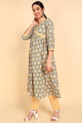 blue color printed pure cotton styles kurta trouser with dupatta 3