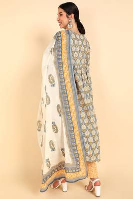blue color printed pure cotton styles kurta trouser with dupatta 4