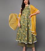 green color printed pure cotton styles kurta palazzo with dupatta