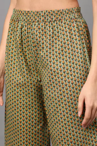 green color printed pure cotton styles kurta palazzo with dupatta