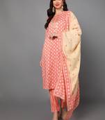 pink color printed pure cotton styles kurta trouser with dupatta