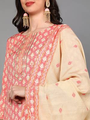 pink color printed pure cotton styles kurta trouser with dupatta 2