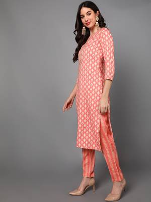pink color printed pure cotton styles kurta trouser with dupatta 3