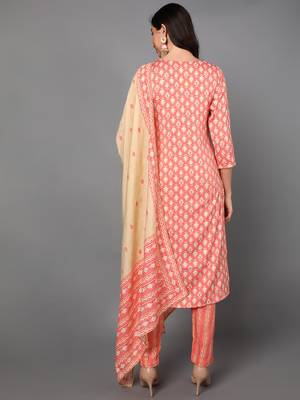 pink color printed pure cotton styles kurta trouser with dupatta 4