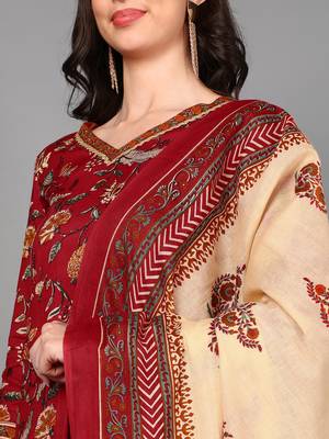 red color printed pure cotton styles kurta trouser with dupatta 2
