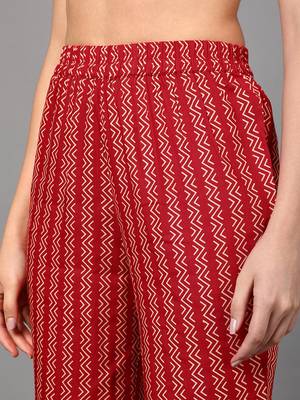 red color printed pure cotton styles kurta trouser with dupatta 5