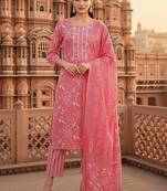 pink color printed pure cotton styles kurta trouser with dupatta