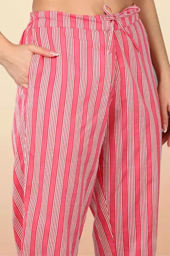 pink color printed pure cotton styles kurta trouser with dupatta