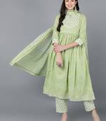 green color printed pure cotton styles kurta trouser with dupatta
