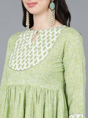 green color printed pure cotton styles kurta trouser with dupatta 2