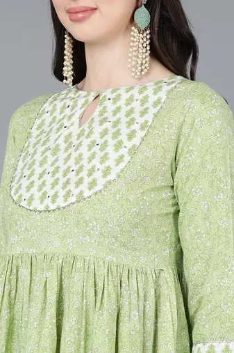 green color printed pure cotton styles kurta trouser with dupatta