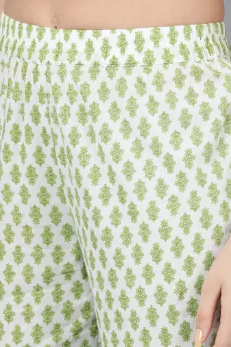 green color printed pure cotton styles kurta trouser with dupatta
