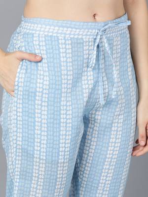 blue color printed pure cotton styles kurta trouser with dupatta 5