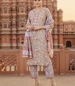 cream color printed pure cotton styles kurta trouser with dupatta