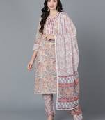 cream color printed pure cotton styles kurta trouser with dupatta