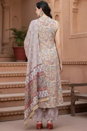 yellow color printed pure cotton styles kurta palazzo with dupatta
