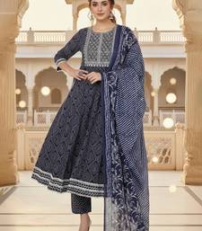 navy blue color embroidered rayon styles kurta trouser with dupatta