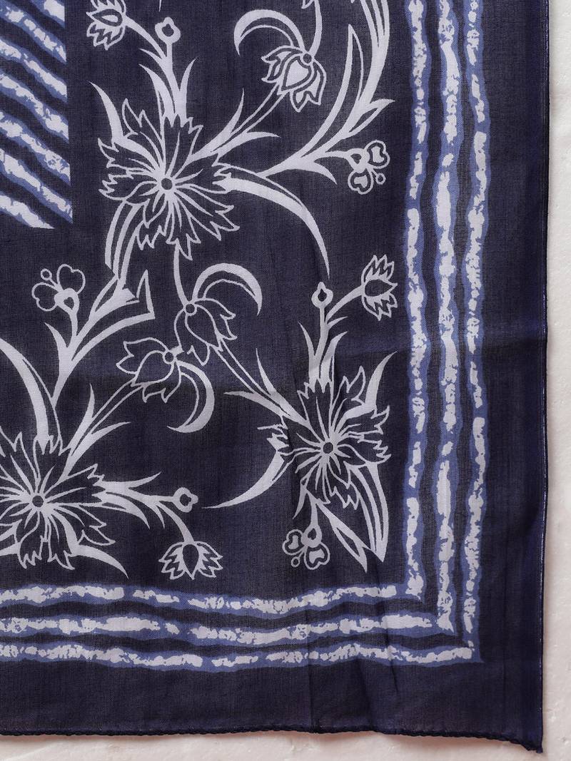 navy blue color embroidered rayon styles kurta trouser with dupatta