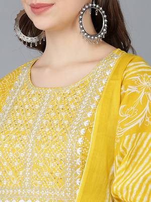 yellow color embroidered rayon styles kurta trouser with dupatta 2
