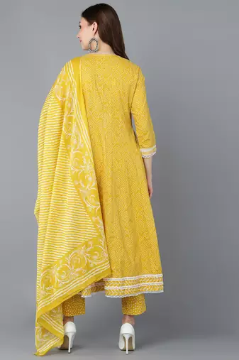 yellow color embroidered rayon styles kurta trouser with dupatta