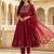 burgundy color embroidered silk blend styles kurta trouser with dupatta