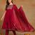 burgundy color embroidered silk blend styles kurta trouser with dupatta