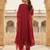 burgundy color embroidered silk blend styles kurta trouser with dupatta