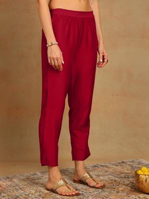 burgundy color embroidered silk blend styles kurta trouser with dupatta 5