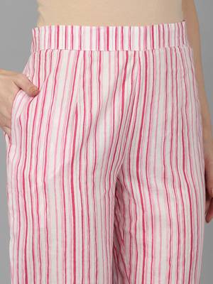 pink color printed cotton blend styles kurta trouser with dupatta 3