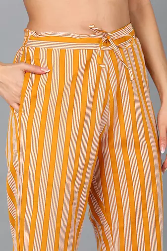 mustard color printed pure cotton styles kurta trouser with dupatta