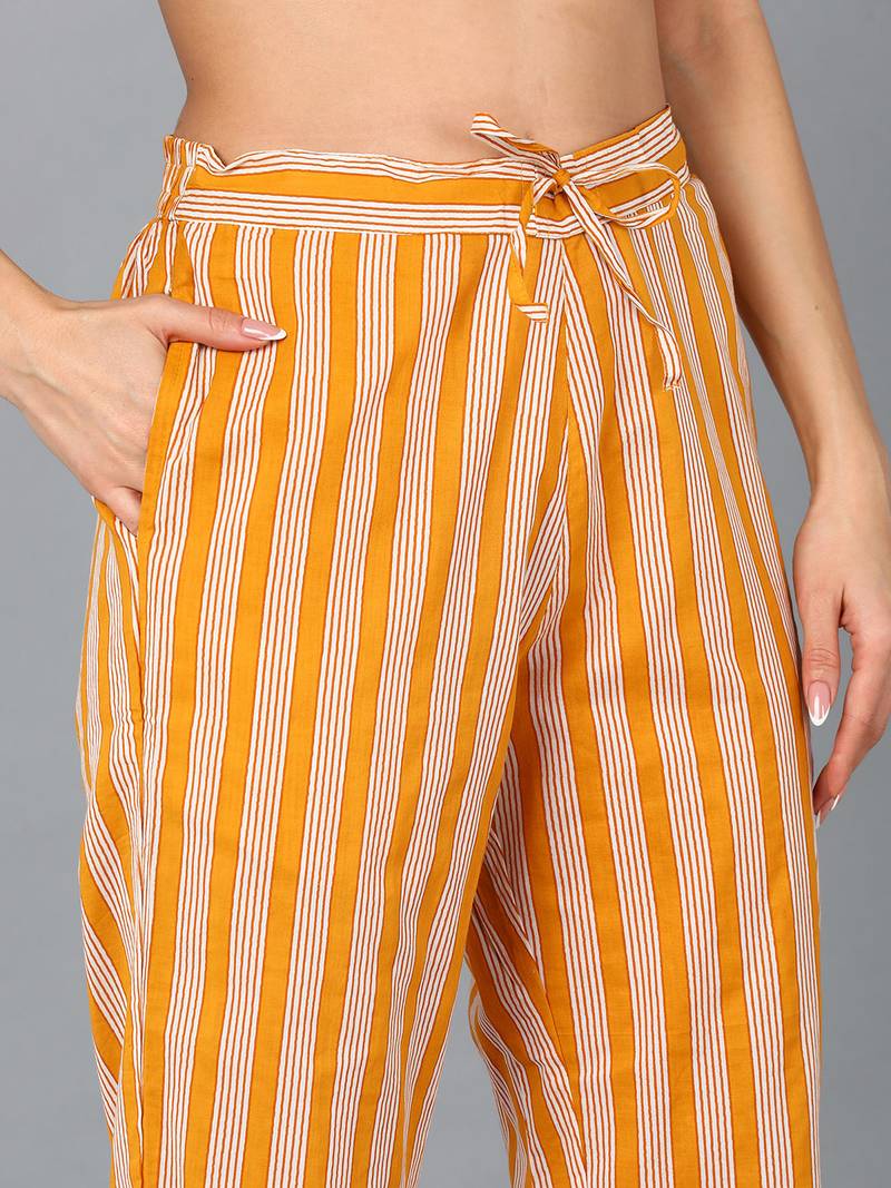 mustard color printed pure cotton styles kurta trouser with dupatta