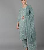 green color printed pure cotton styles kurta trouser with dupatta