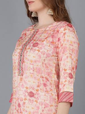 peach color printed poly silk styles kurta trouser with dupatta 2