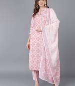 pink color printed poly silk styles kurta trouser with dupatta
