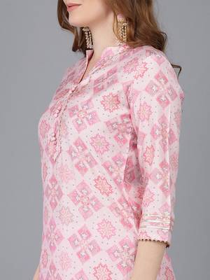pink color printed poly silk styles kurta trouser with dupatta 2