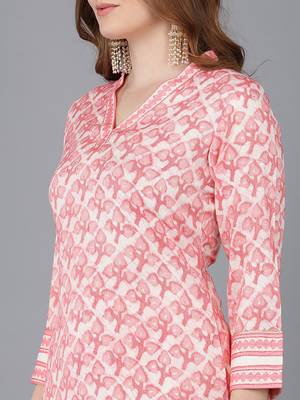 beige color printed cotton blend styles kurta trouser with dupatta 2