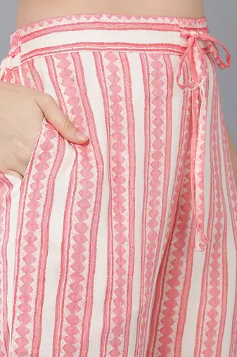 beige color printed cotton blend styles kurta trouser with dupatta