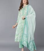 sea green color printed poly silk styles kurta trouser with dupatta