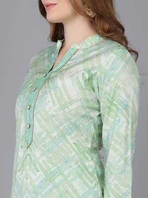 sea green color printed poly silk styles kurta trouser with dupatta 2