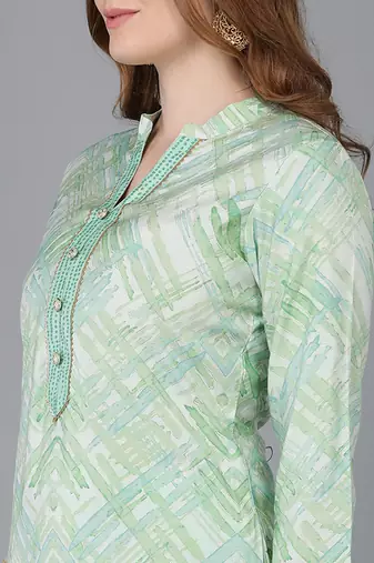sea green color printed poly silk styles kurta trouser with dupatta
