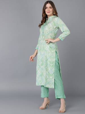 sea green color printed poly silk styles kurta trouser with dupatta 3
