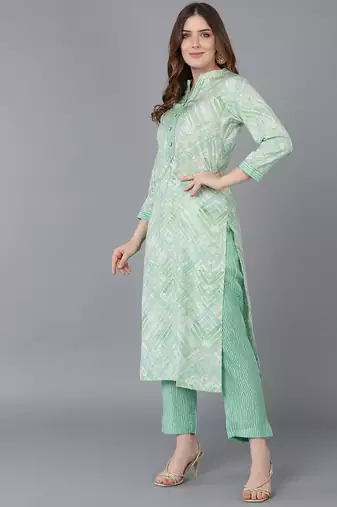 sea green color printed poly silk styles kurta trouser with dupatta